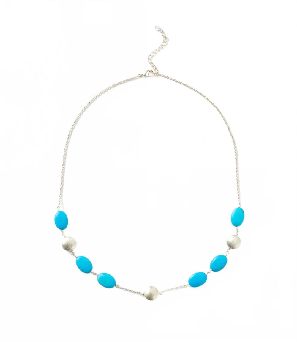 NEW RONDA SMITH women's silver bead station necklace in turquoise